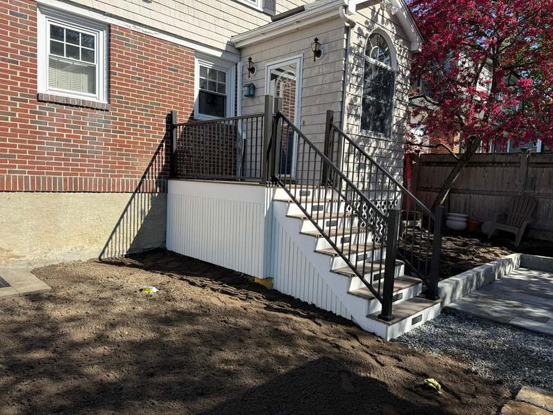 Completed deck and staircase, full exterior view